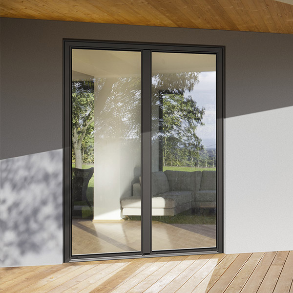 porta finestra vista dall'esterno, infisso scuro